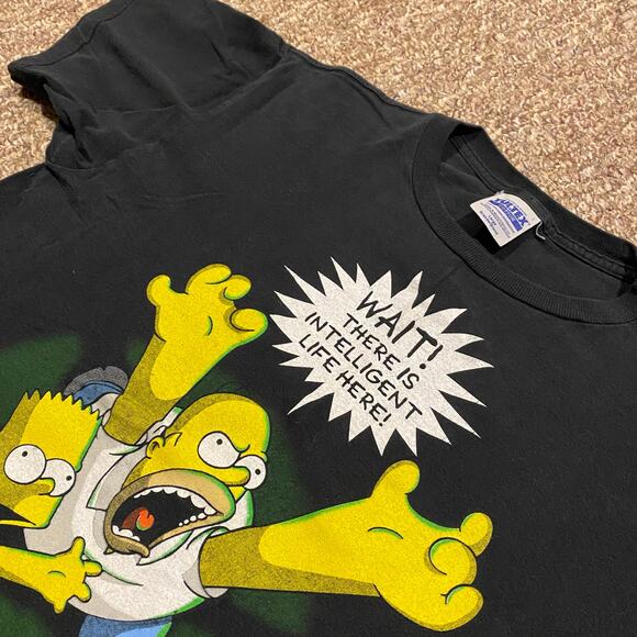 Vintage 1998 The Simpsons Homer Bart UFO Alien Intelligent Life Here Tee Large - Picture 2 of 7